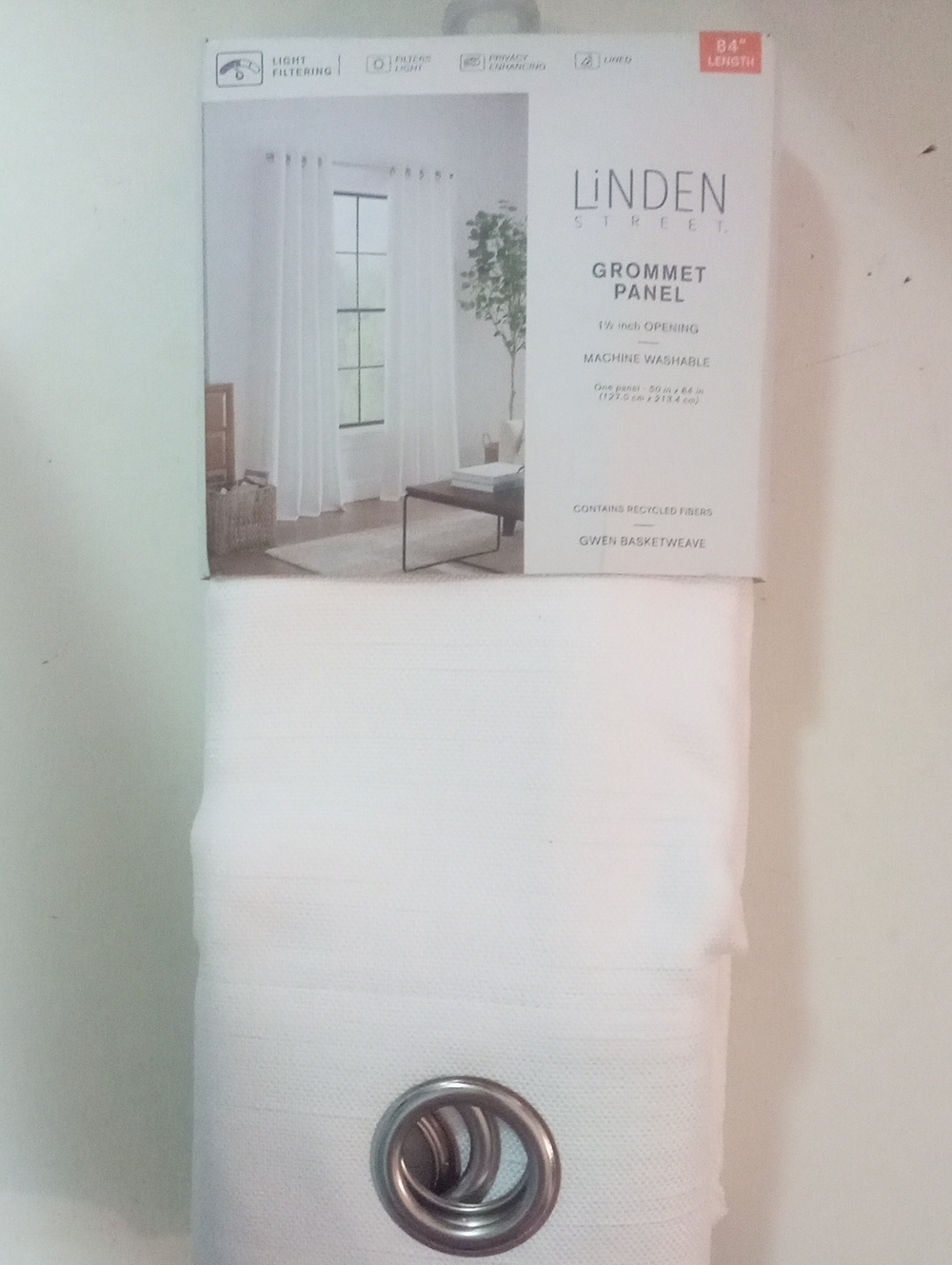 Linden Street White Textured Grommet Panel Curtain Gwen 84" NWT $88